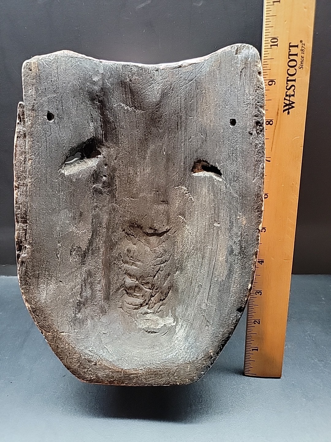 VTG Mexican Carved Wood Folk Art Dance Mask Painted Lizard Face with Blue Eyes