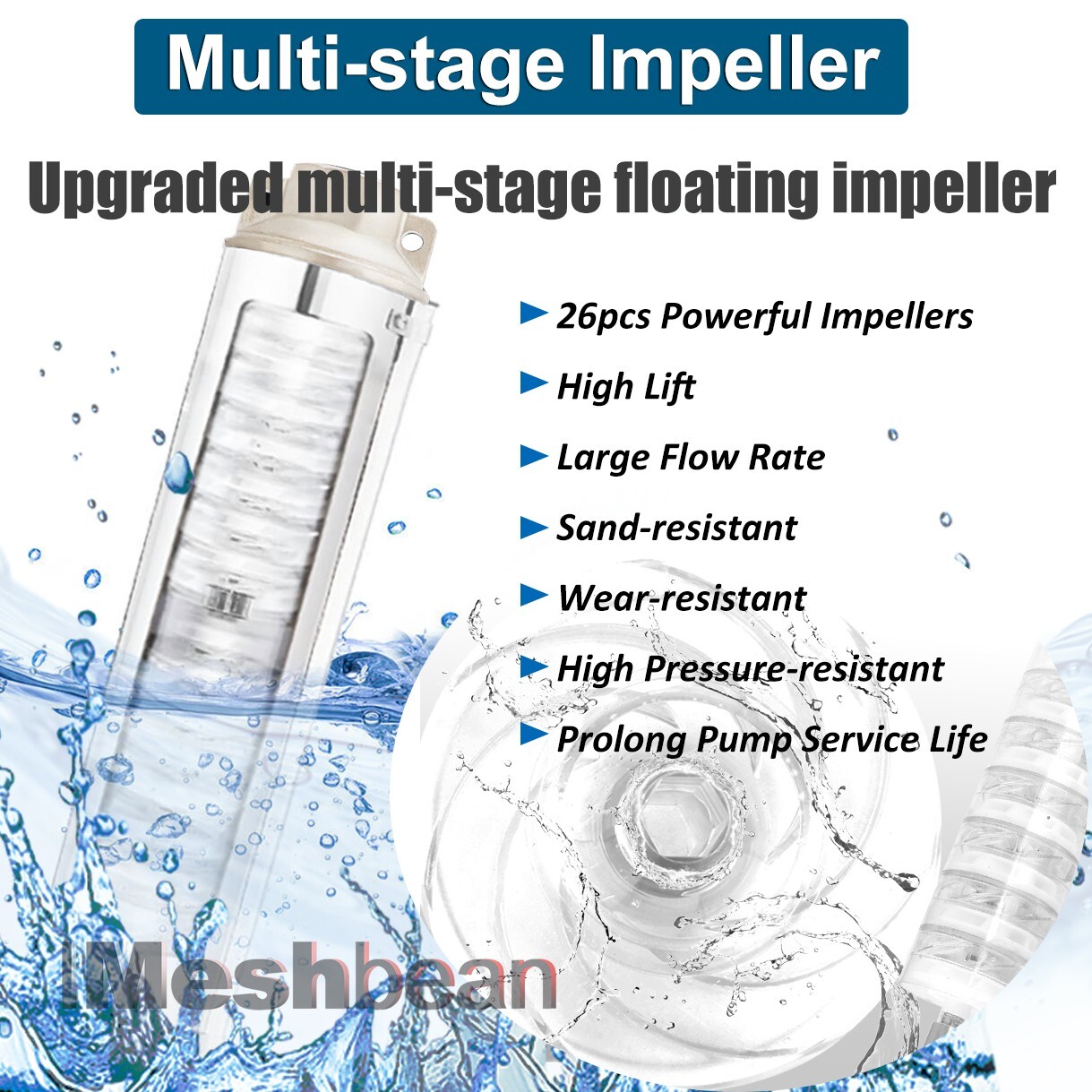 2.5" 1HP Deep Well Submersible Pump, 220V, 13 GPM, 311FT Max, 26 Stage 50FT Cord