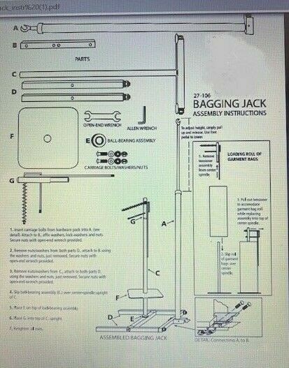 Chrome Single Roll Garment Bag Rack Adjustable Height Holder Stand Bagging Jack