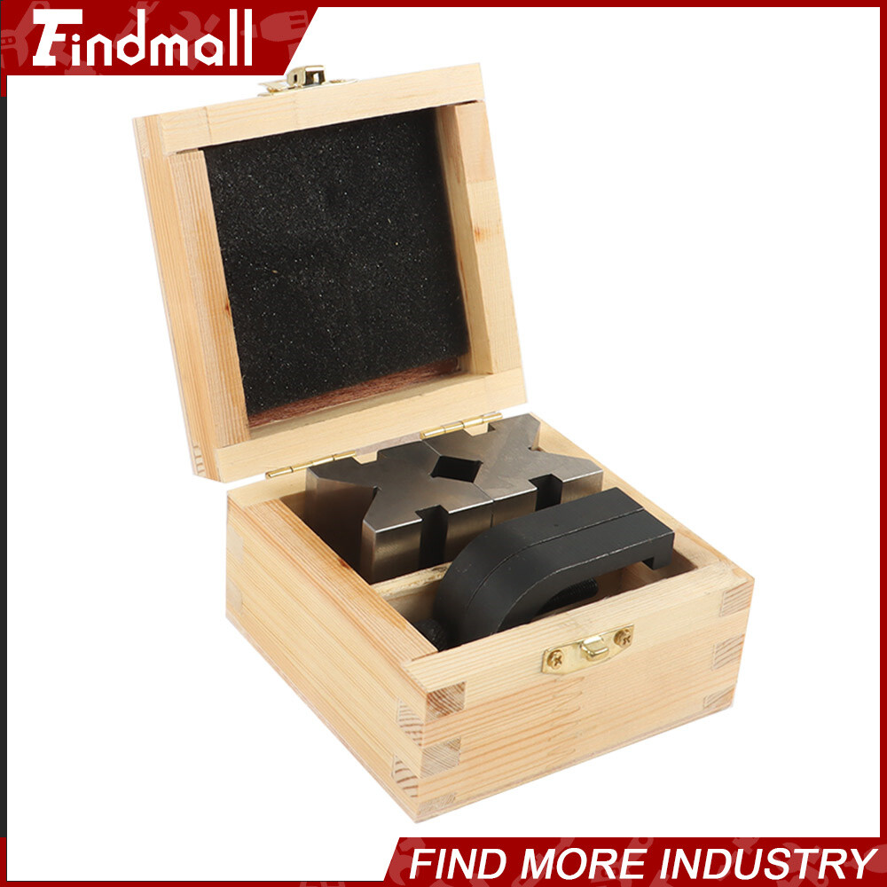 Findmall 1-5/8" x 1-1/4" x 1-1/4" V-Block and Clamp Set Hardened Steel 90 Degree