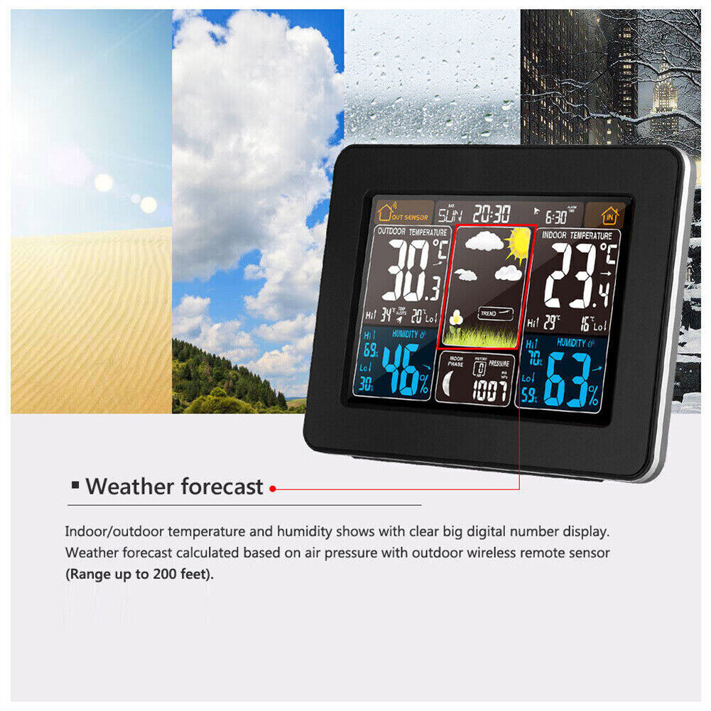 Digital LCD Indoor Outdoor Wireless Weather Station Clock Calendar Thermometer