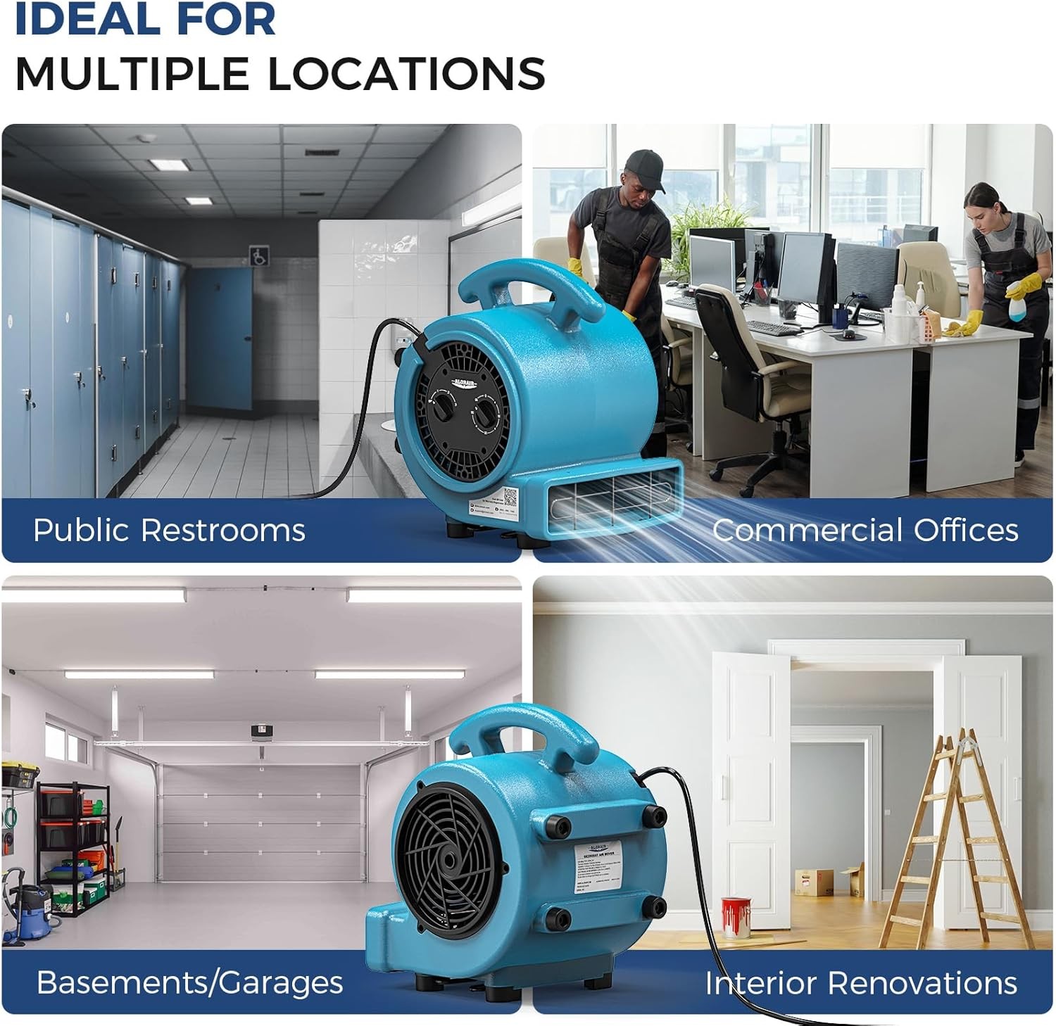 AlorAir GE1000T 1000 CFM Air Mover Blower Fan Floor Drying Fan Carpet Dryer