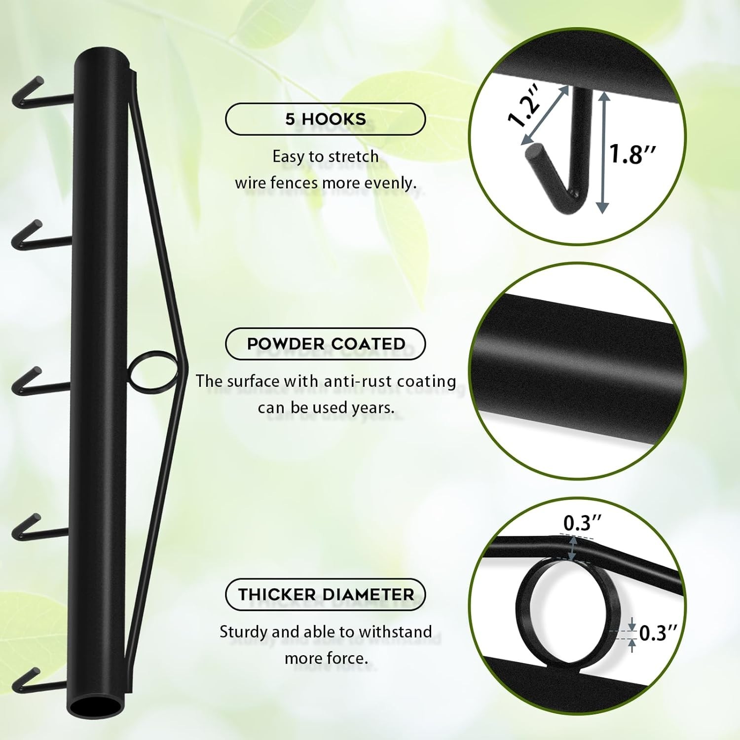 New 31.5 Inch Chain Link Fence Stretcher 5-Hook Steel Wire Tool Black