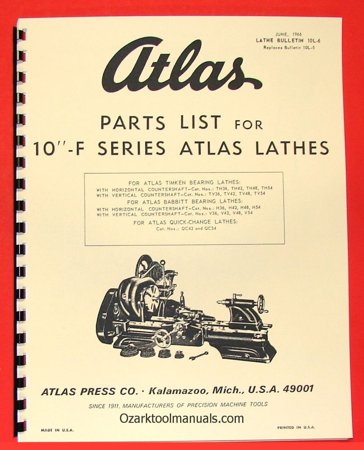 ATLAS/CRAFTSMAN 10-F Series Metal Lathe Parts Manual 0043
