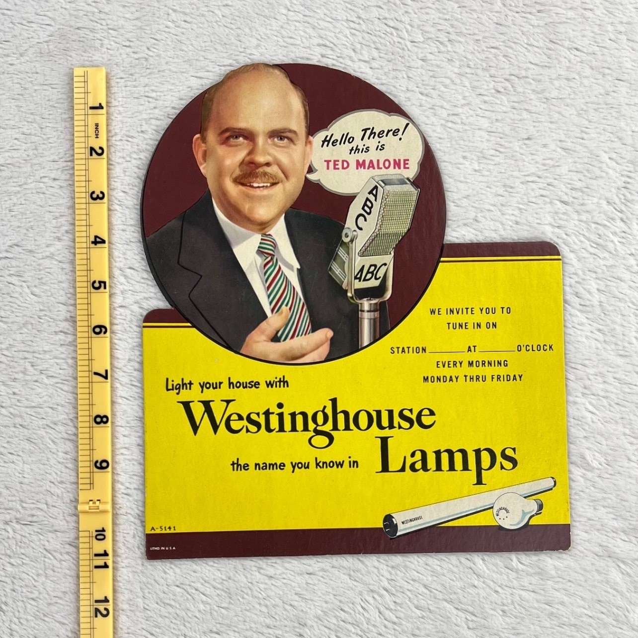 1940s Westinghouse Lamps Vintage Advertising Sign 11" Ted Malone ABC Radio