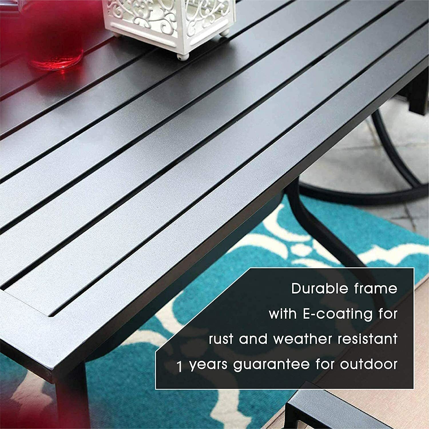 Outdoor Dining Table with Umbrella Hole Metal Patio Table Square for 4 Person US