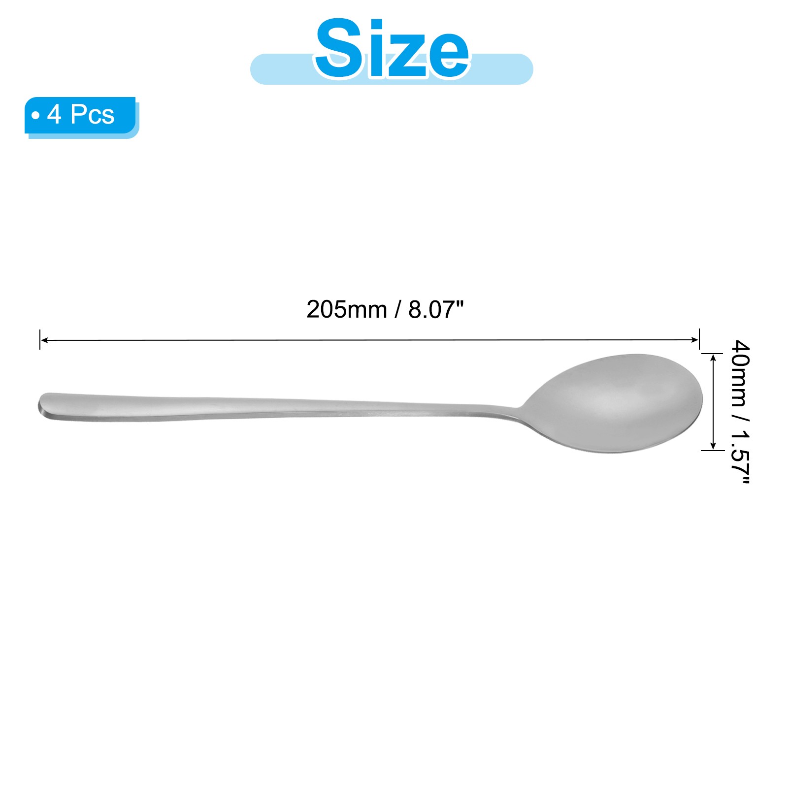 Long Handle Iced Tea Spoon, 4 Pcs 8" Stainless Steel Long Spoons, Silver Tone