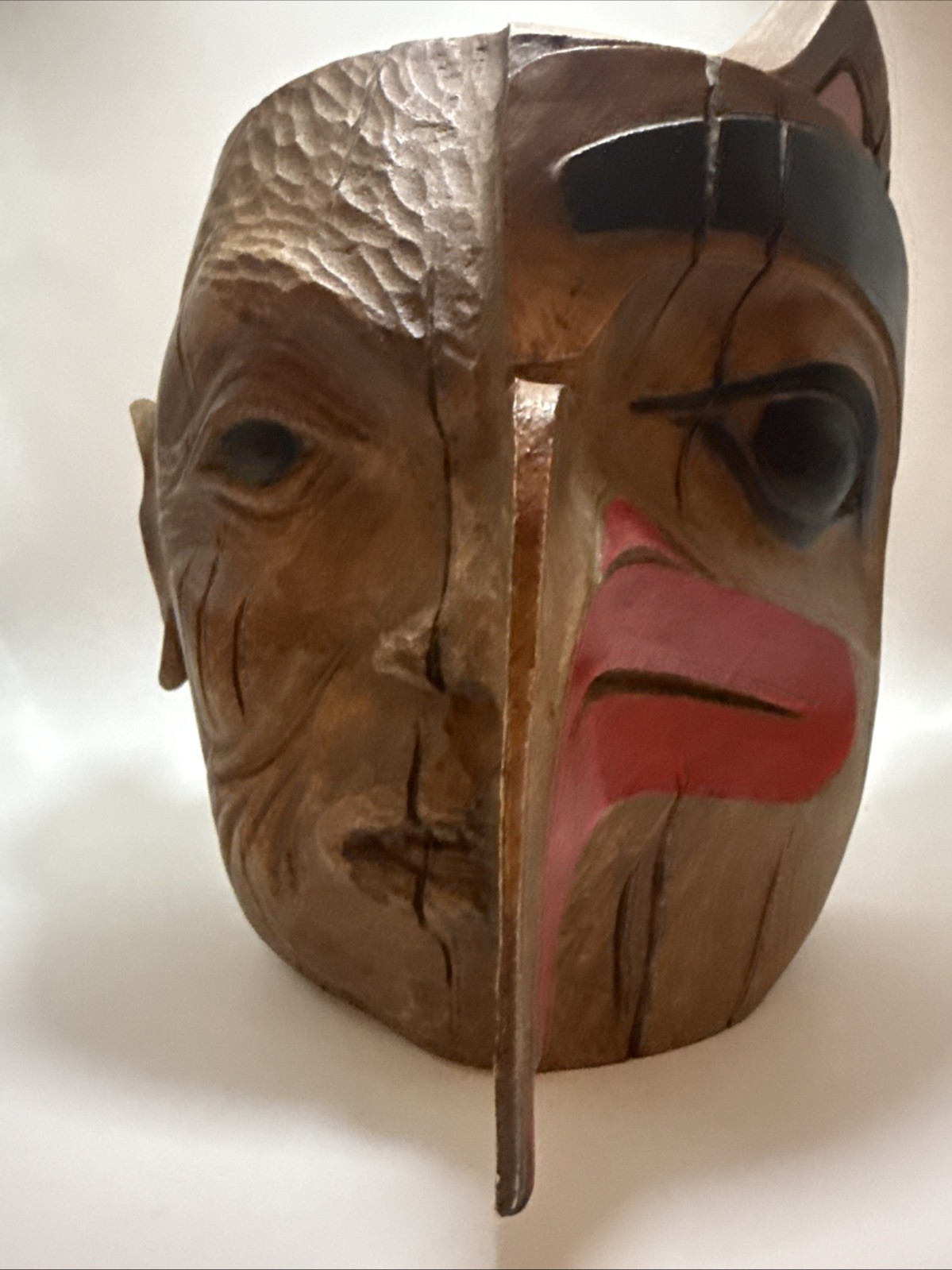 Vintage 1998 Longwinters Kwakiutl Style Eagle / Human Split Face Mask ~10”