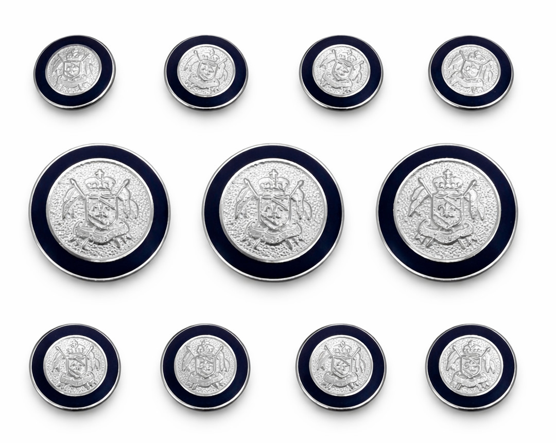 Silver Metal Blazer Buttons Set - Shield & Crown