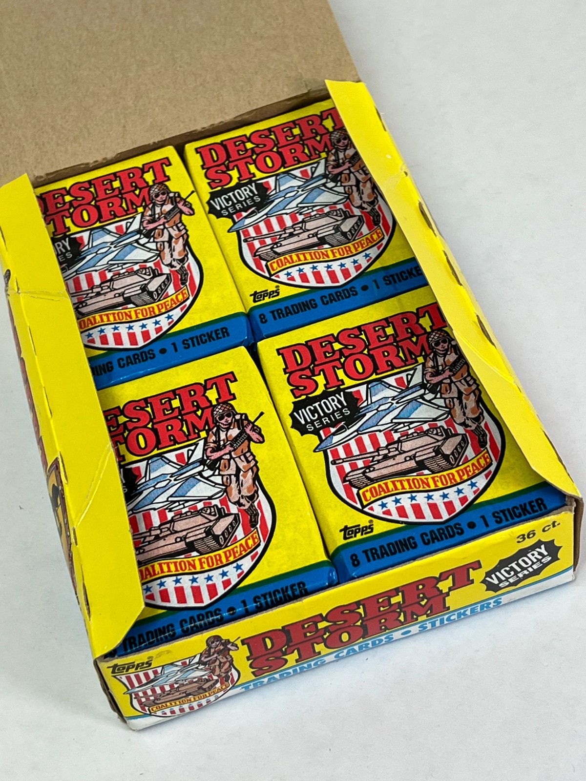 💥 NEW 1991 Topps Desert Storm Trading Cards Stickers Case 36 Wax Pack Box NOS💥