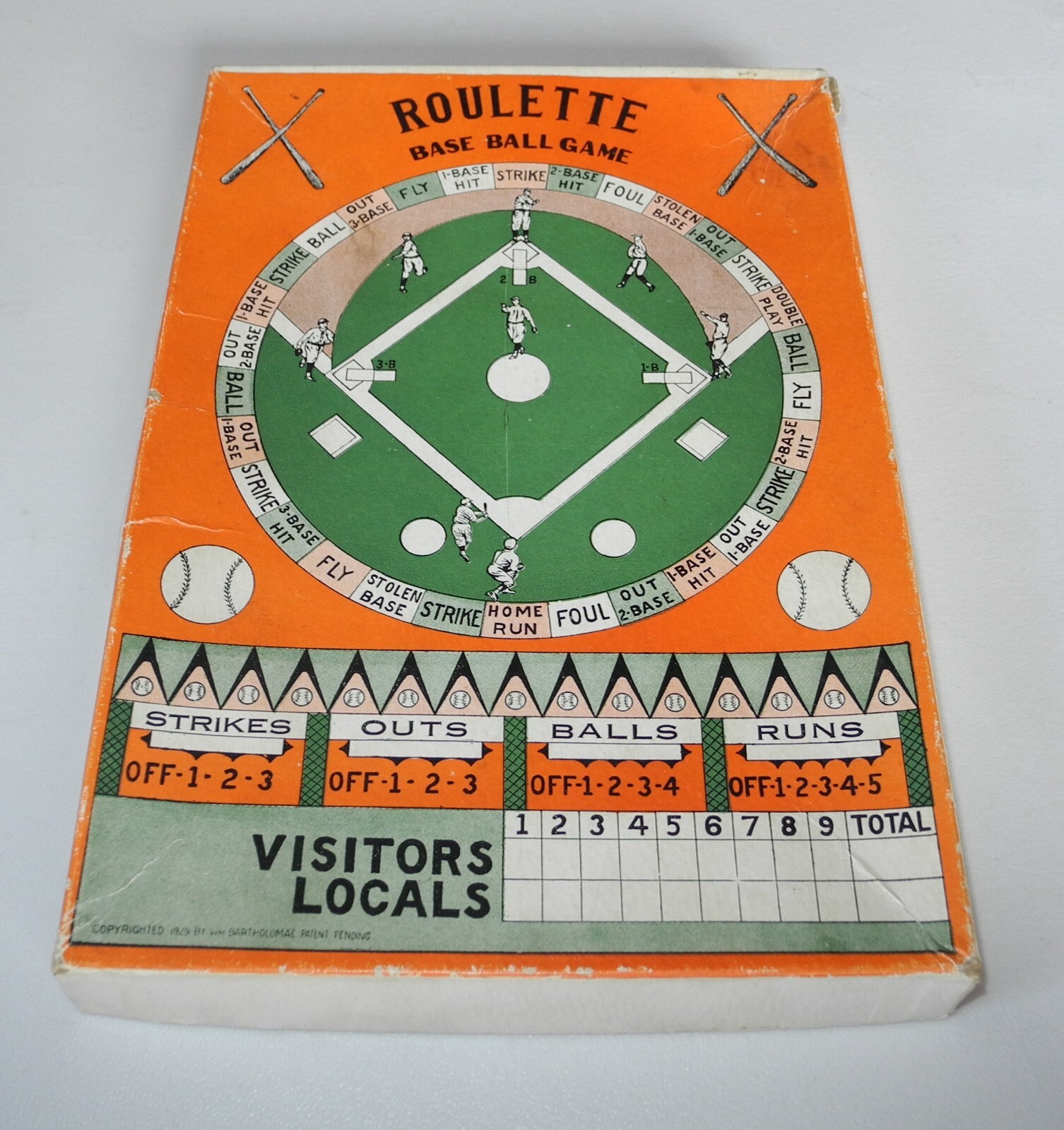 VINTAGE 1930 BASEBALL ROULETTE BOARD GAME BY BAR-ZIM TOY ORIGINAL BOX BASE BALL
