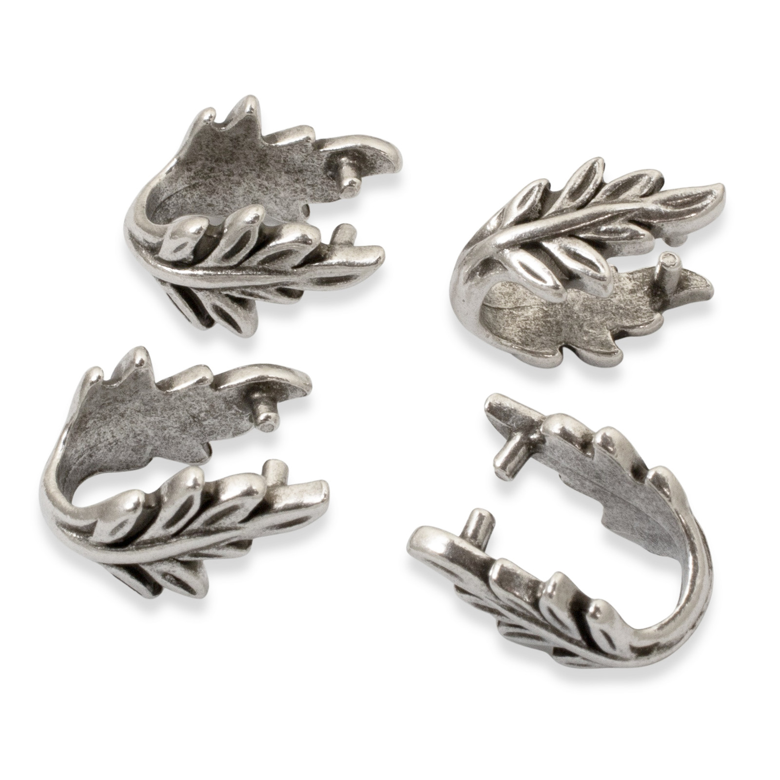 4 Silver Leaf Pendant Pinch Bails - Elegant Botanical Design for Jewelry Making