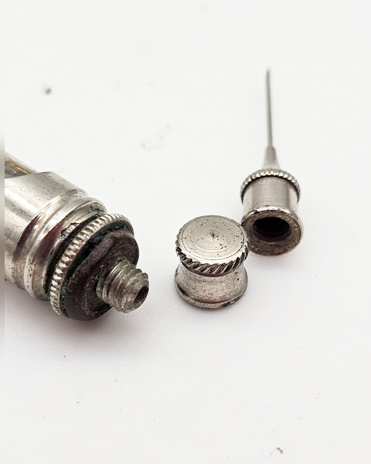 Antique Medical Surgical Glass Metal Syringe Hypodermic Leather Case Set Needle