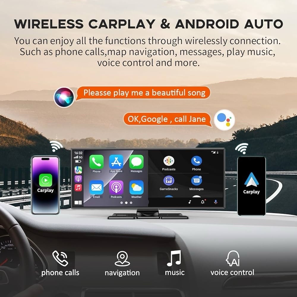 Largest 11.5" Portable Carplay Screen for Car, 4K Wireless Car Play & Black