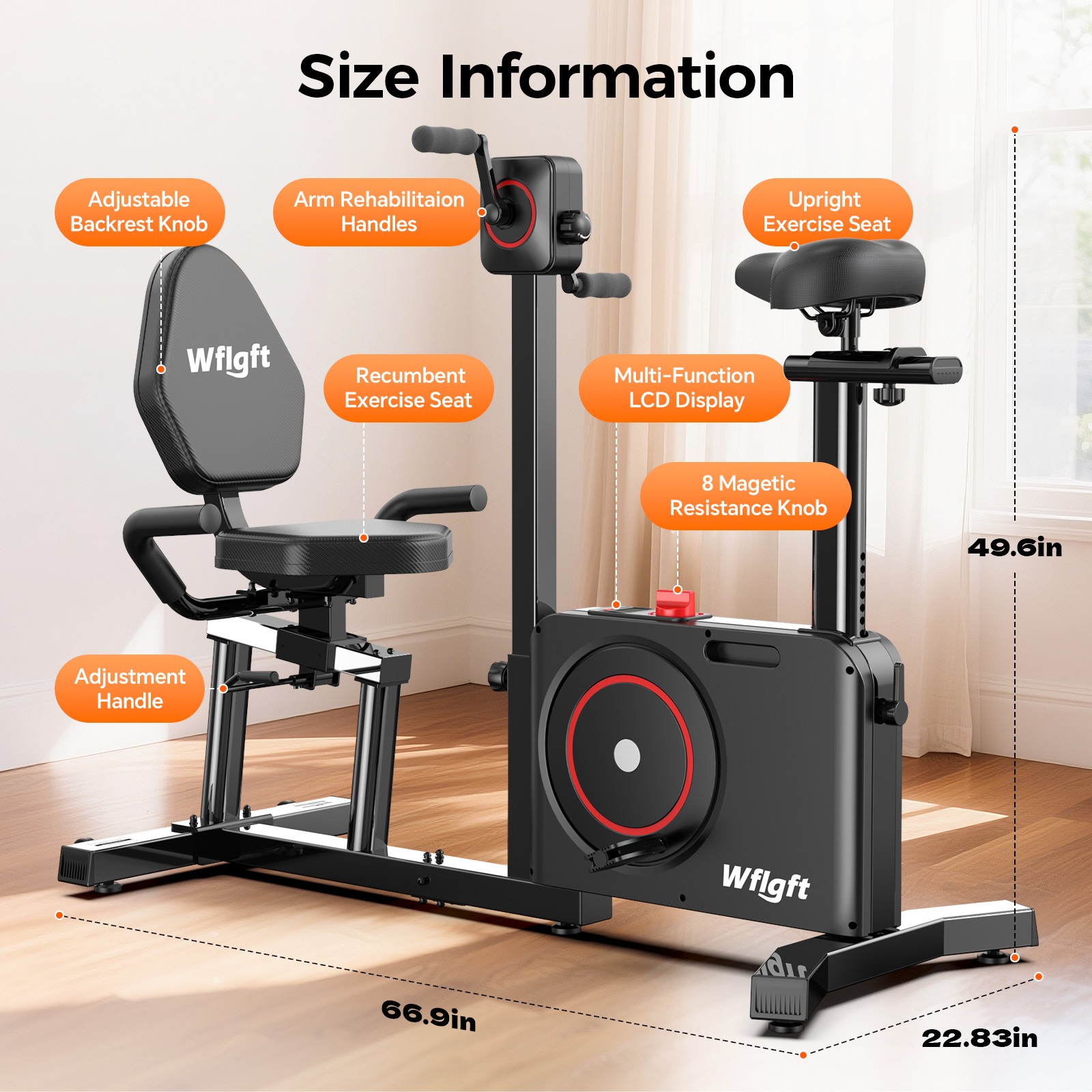 Home Recumbent Exercise Bike Stationary Bike Upright Bike with Arm Leg Exerciser