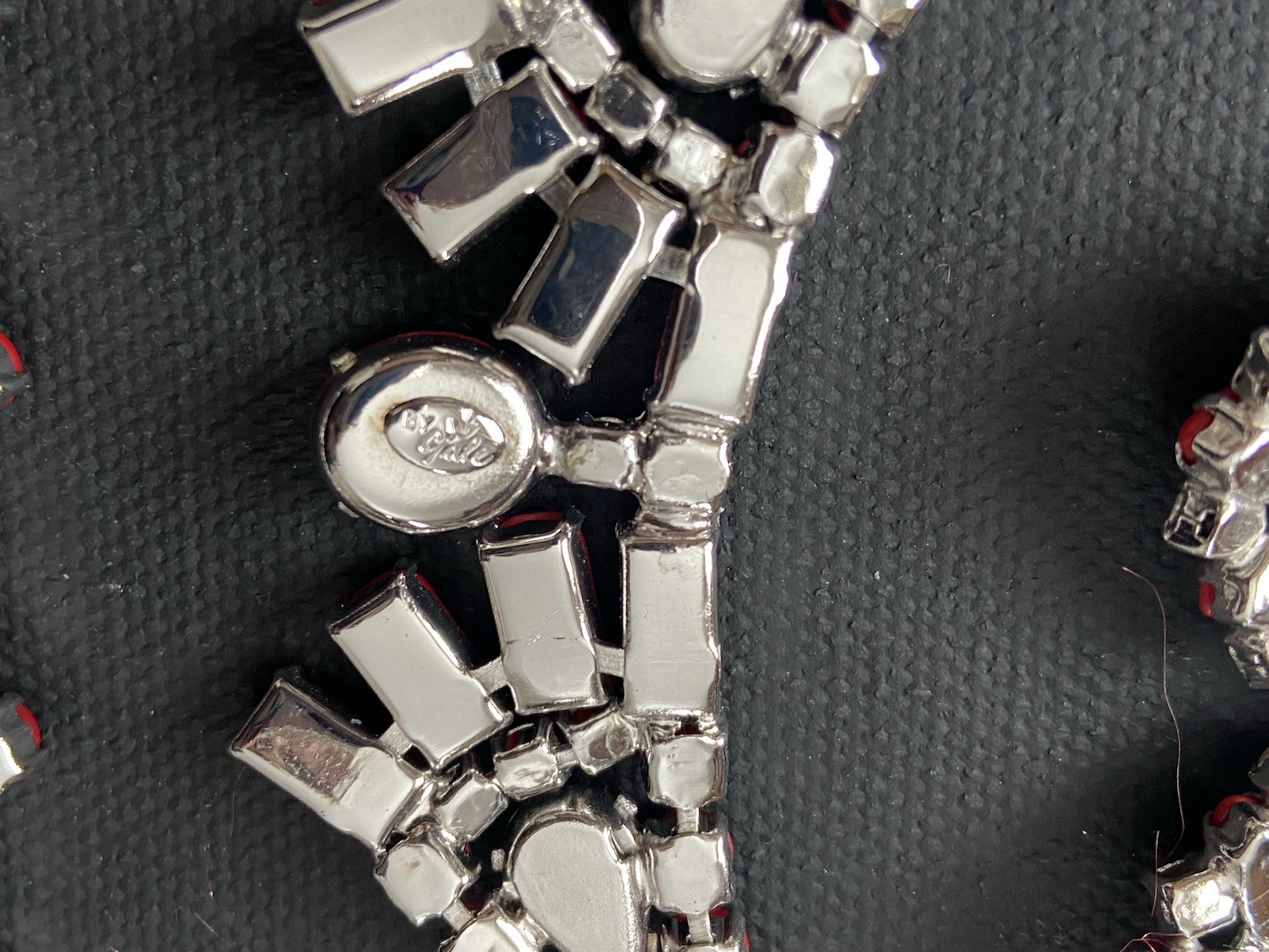 Vintage By Gale Demi Parure Deep Red Rhinestone Choker Bracelet Clip Earrings