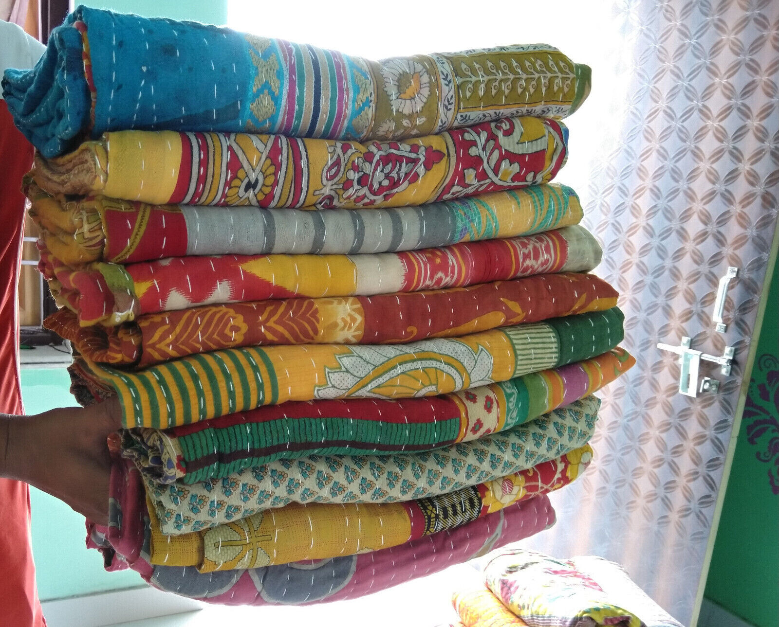 Wholesale Lot 10 PC Throw Blanket Kantha Quilt Indian Vintage Cotton Bedspreads