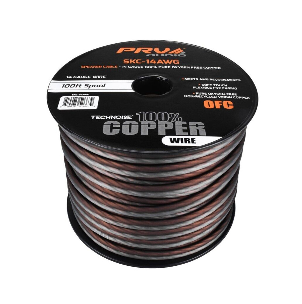 PRV 14 Gauge OFC Speaker Wire 100 ft Roll TRUE 100% Copper Oxygen Free