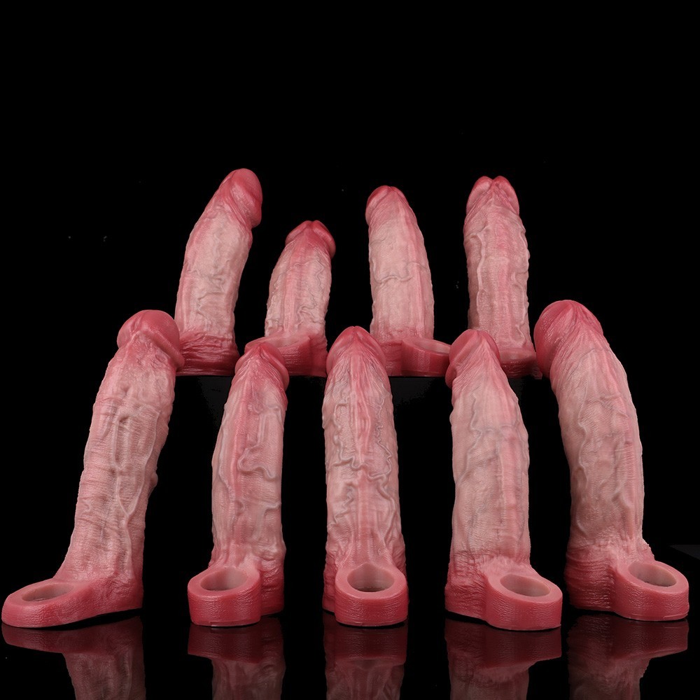 Realistic Thick Penis Sleeve With Inner Thread Male Dick Enlarge Sheath Condom