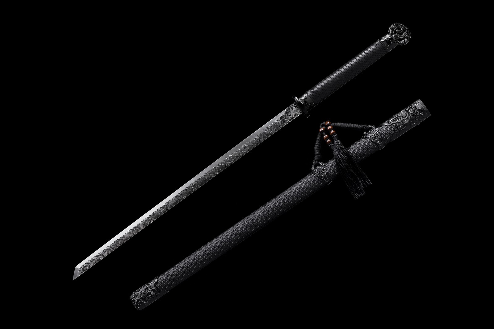 Full Tang 9260 Spring Steel Black Dragon Ninja Sword Japanese Straight Ninjato