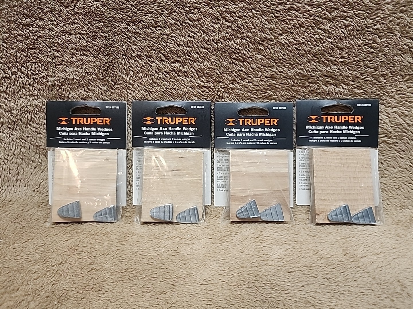 Lot of 4: TRUPER Michigan Axe Handle Wedges, 1 Wood and 2 Zamak Wedges #607335