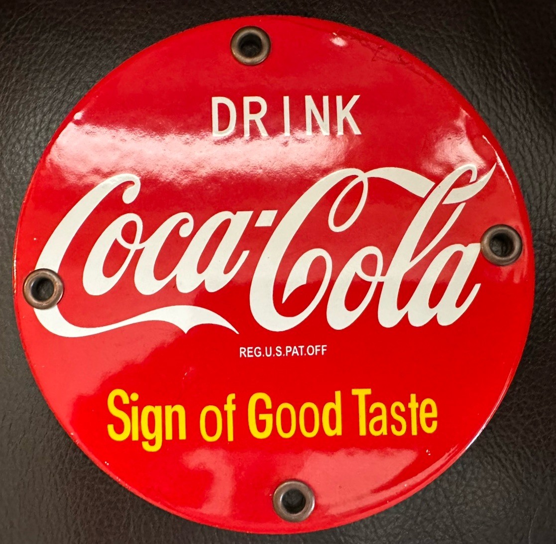 Vintage Round 5" Porcelain Coca Cola Soda Door Push Pull Enamel Steel Sign
