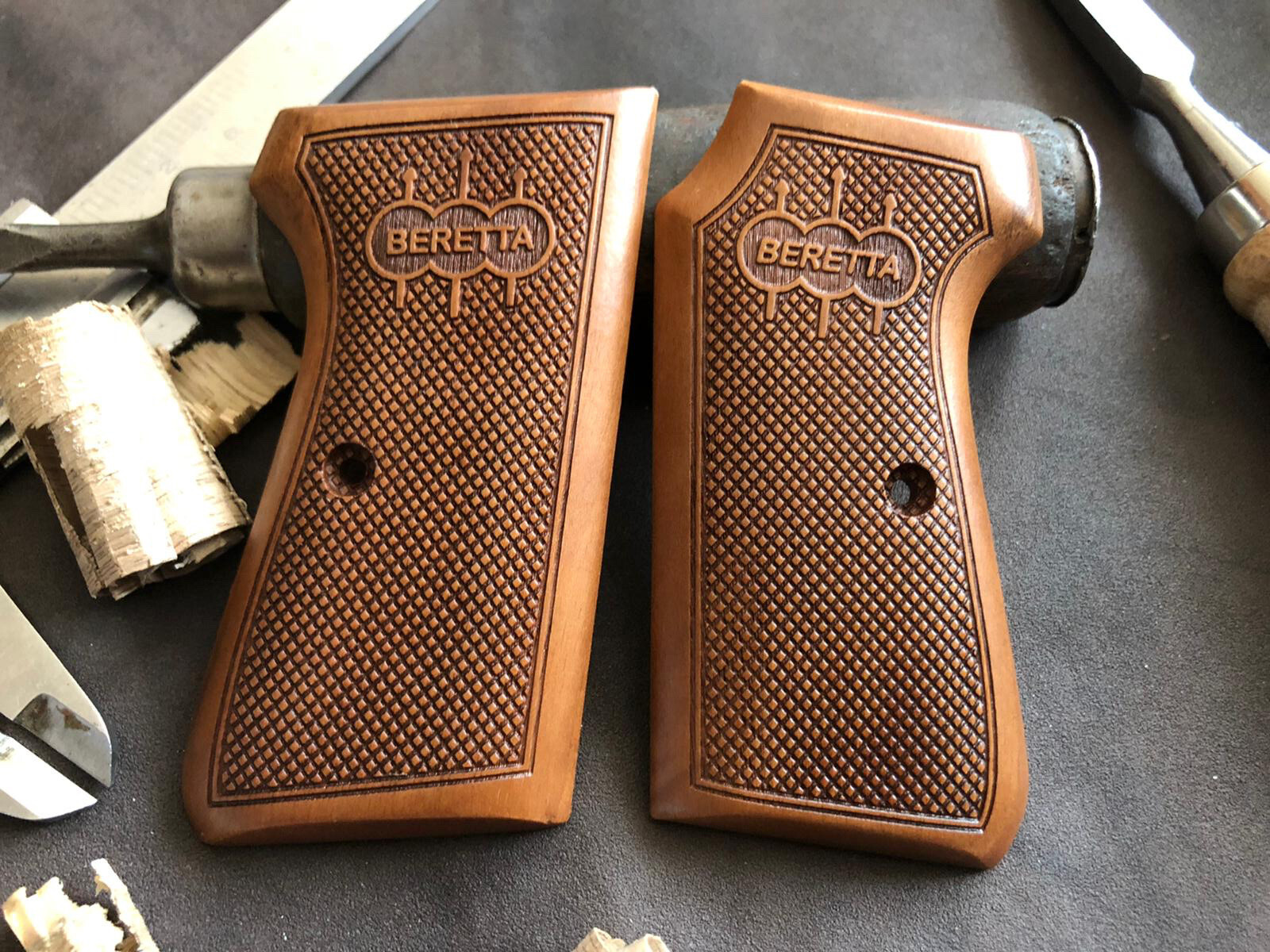 Beretta 1934/1935 7.65mm 32 ACP Turkish Walnut Wood Grips. Handmade. Checkered A