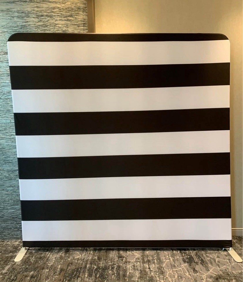 BLACK & WHITE HORIZONTAL & VERTICAL STRIPE DOUBLE SIDED TENSION BACKDROP 8’ X 8’