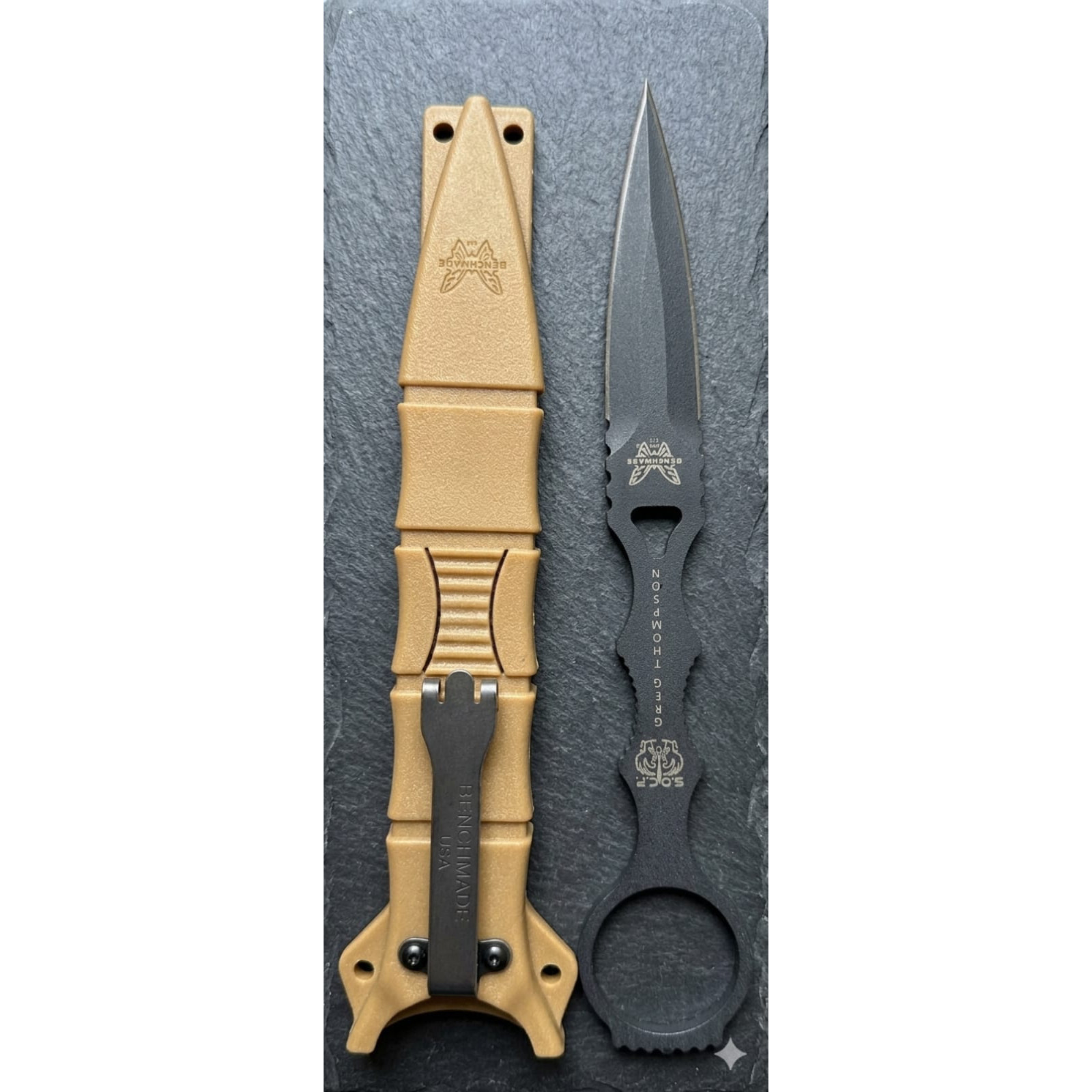 BENCHMADE SOCP Dagger Knife Fixed Blade Black w/ Tan Sheath With Free Shipping