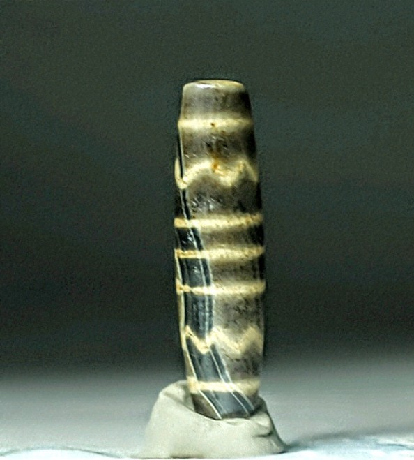 Pre-1800sbTibetan Opalized Petrified Palmwood 5 Line Water Wave Pum Dzi Bead