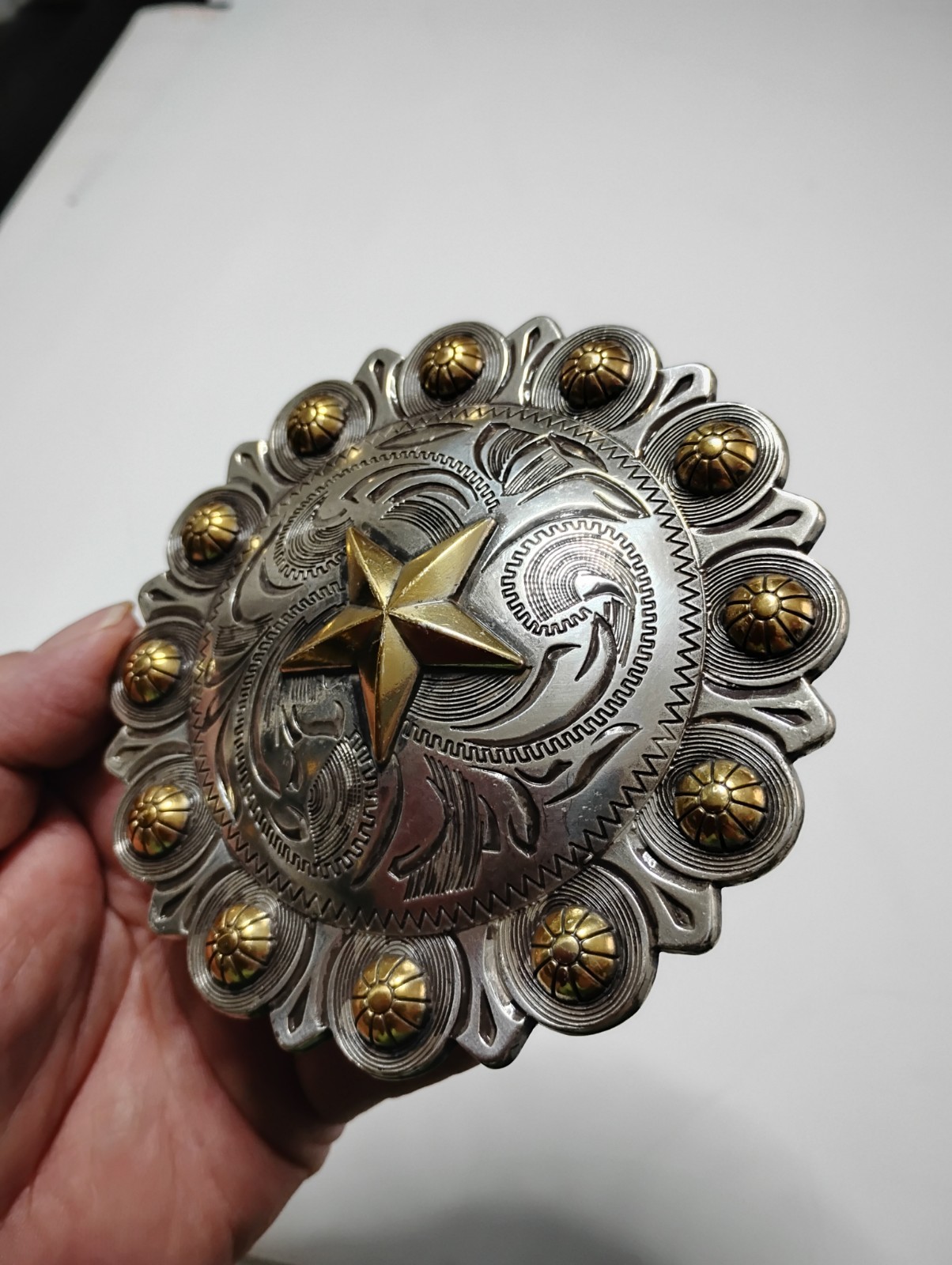 Large 4-1/2 inch Vintage Western Star Berry Concho with Chicago Screw Back #1