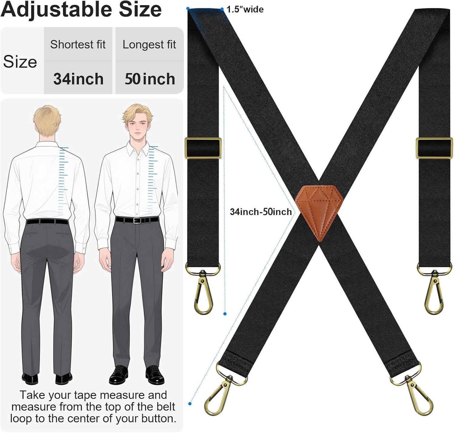 Suspenders for Men Heavy Duty, X Back Hidden Suspender 1.5" Under Clothing