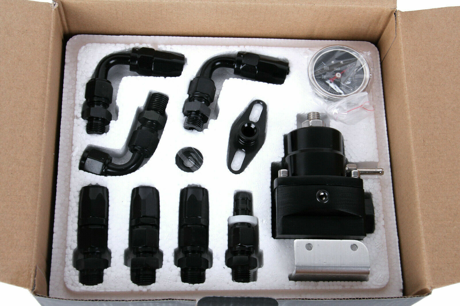 LokoCar Adjustable Fuel Pressure Regulator Kit Oil 0-100psi Gauge -6AN 6AN Black