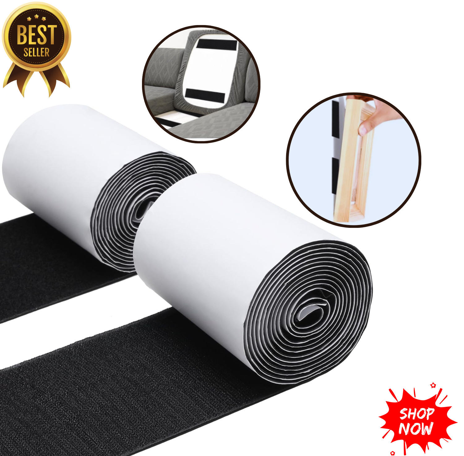 4.4 Inches x 7 Feet Heavy Duty Hook & Loop Tape Strong Adhesive Non Slip