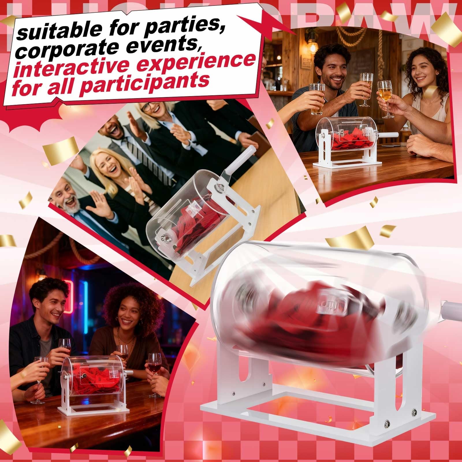 Acrylic Raffle Drum, 8.7 x 5 x 7 Inches Clear Raffle Tickets Spinner Cage wit...