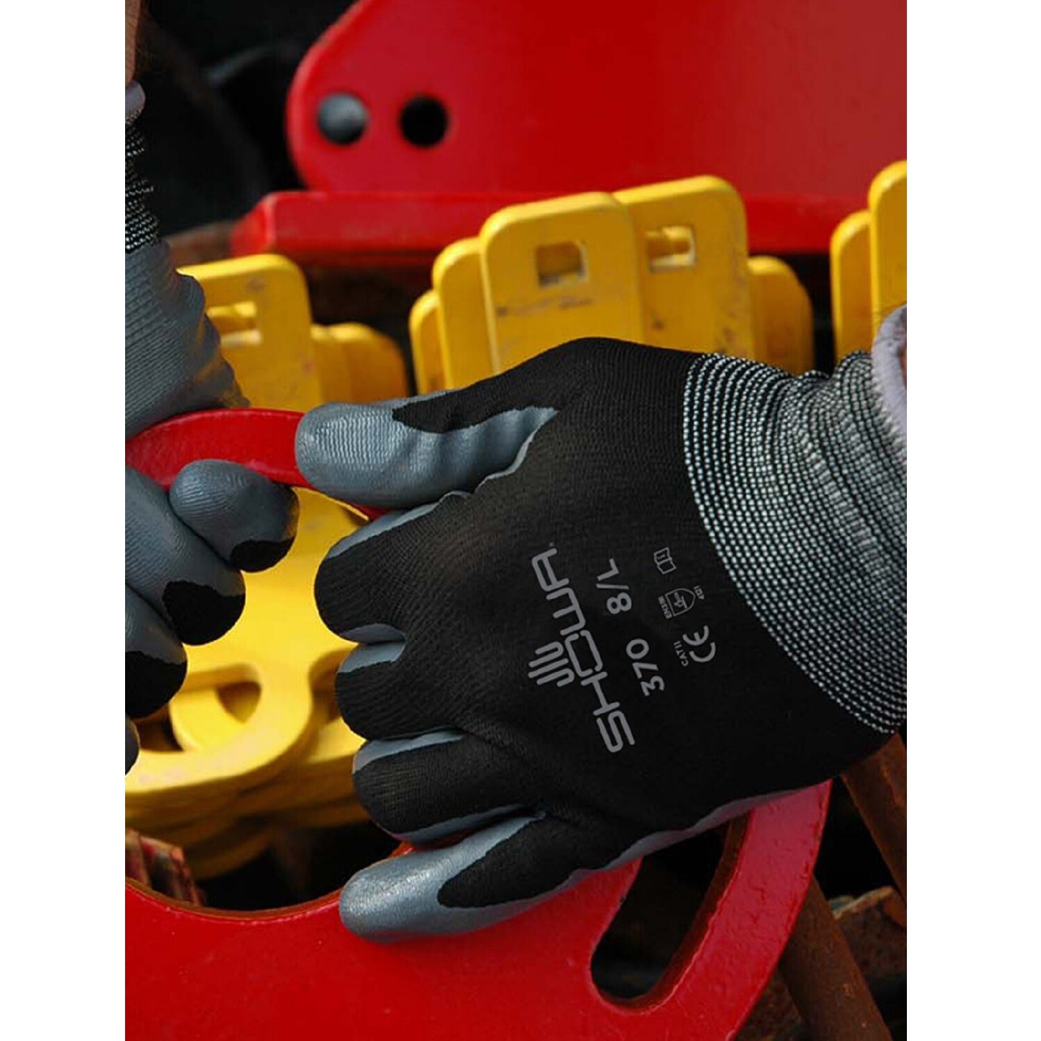 SHOWA ATLAS FIT 370 BLACK NITRILE COATED GARDENING WORK GLOVES (1 PAIR) [SM-XL]