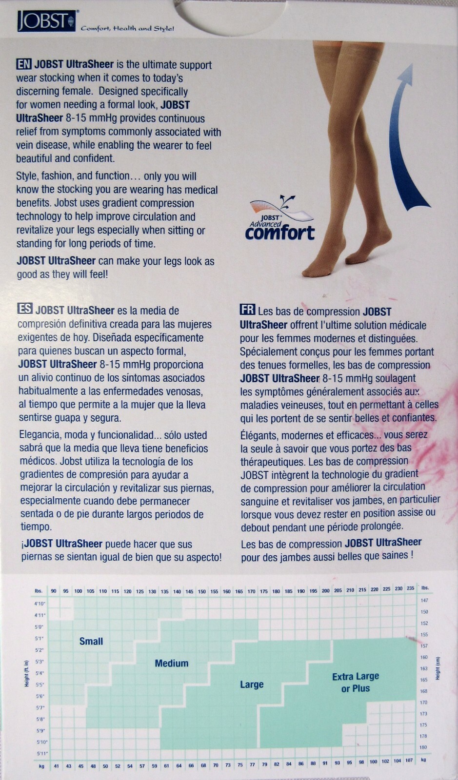 JOBST UltraSheer Support Compression Stockings 8-15mmHg Beige Thigh (Large) NEW