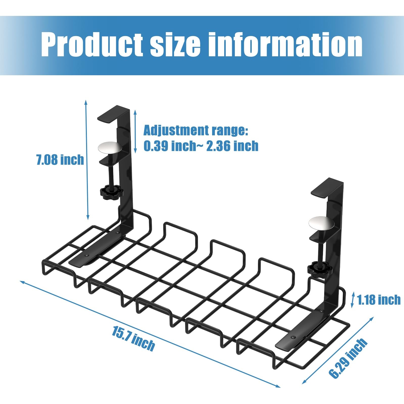 ENGYNC 52-Piece Under Desk Cable Management Tray Kit - 15.7’’ 52-Piece, Black