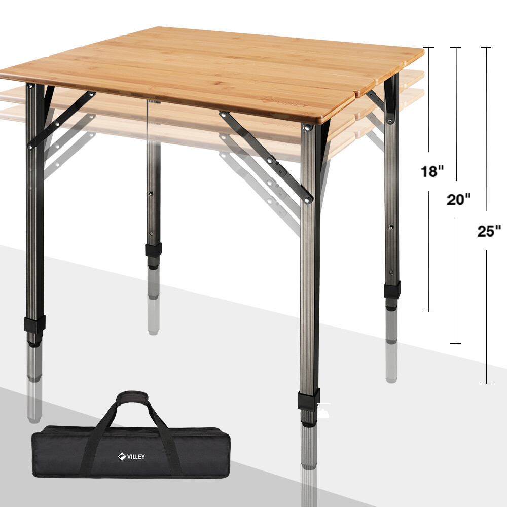 Portable Heavy Duty Adjustable Height Bamboo Folding Table Camping Table 176 lbs