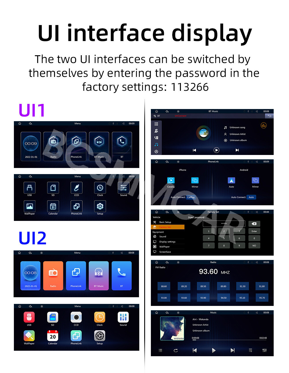 Portable Car Radio Multimedia Player 9.3in For Apple Carplay BT/FM Mirror Link