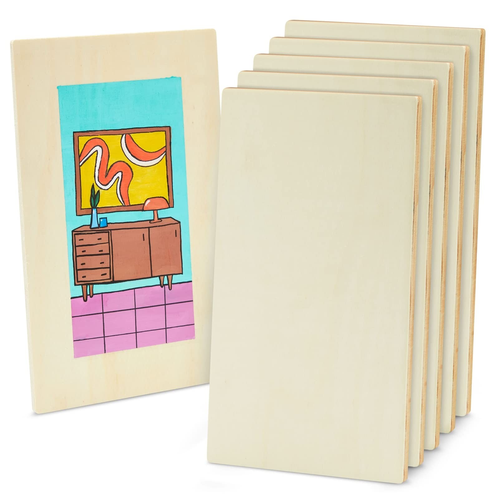 Wood Boards 6 Pack 10.6x7x1/4 Inch Unfinished Poplar Plywood Craft DIY Panel