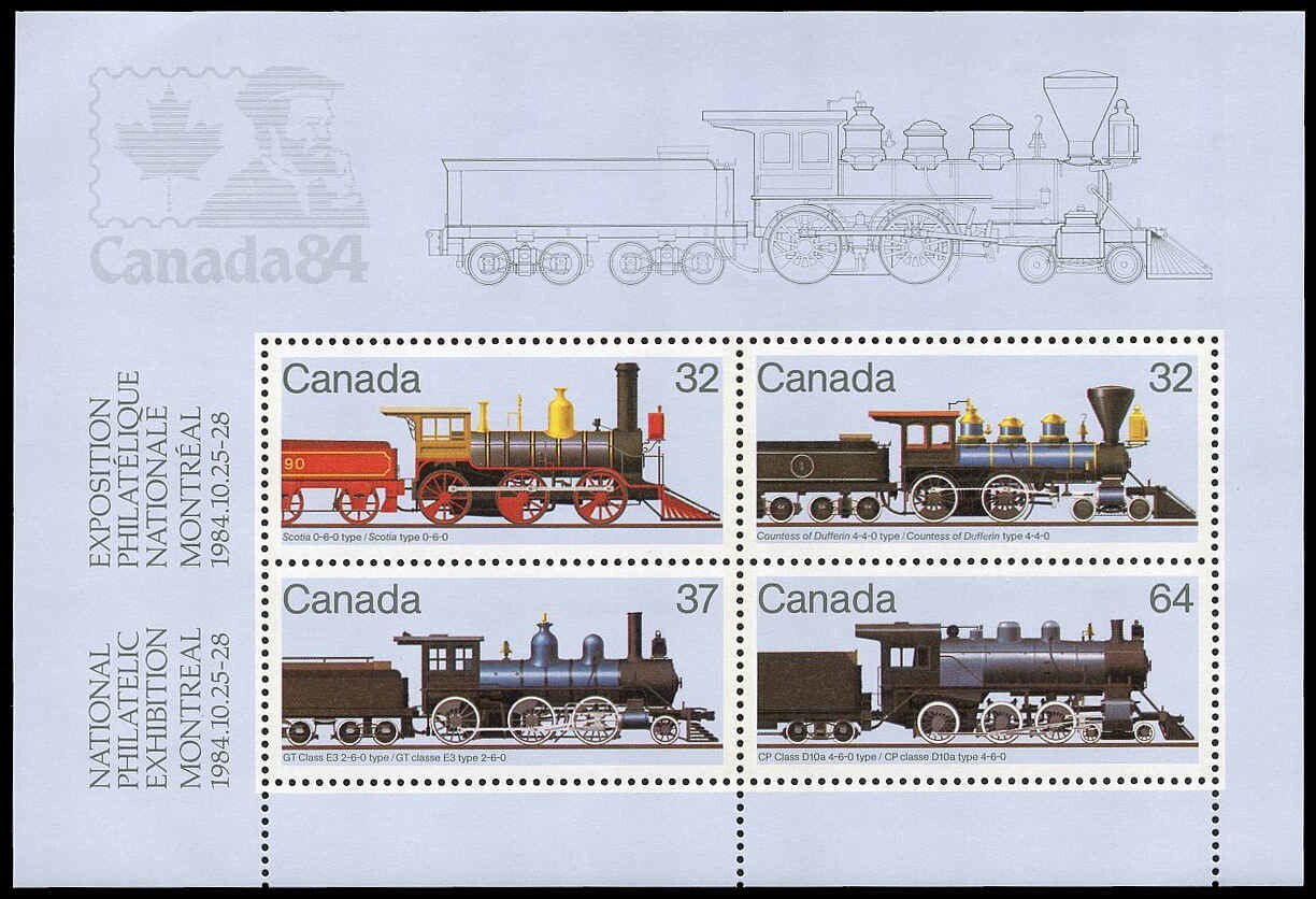 Canada Stamps Souvenir Sheet of 4, Canadian Locomotives 2, #1039a MNH