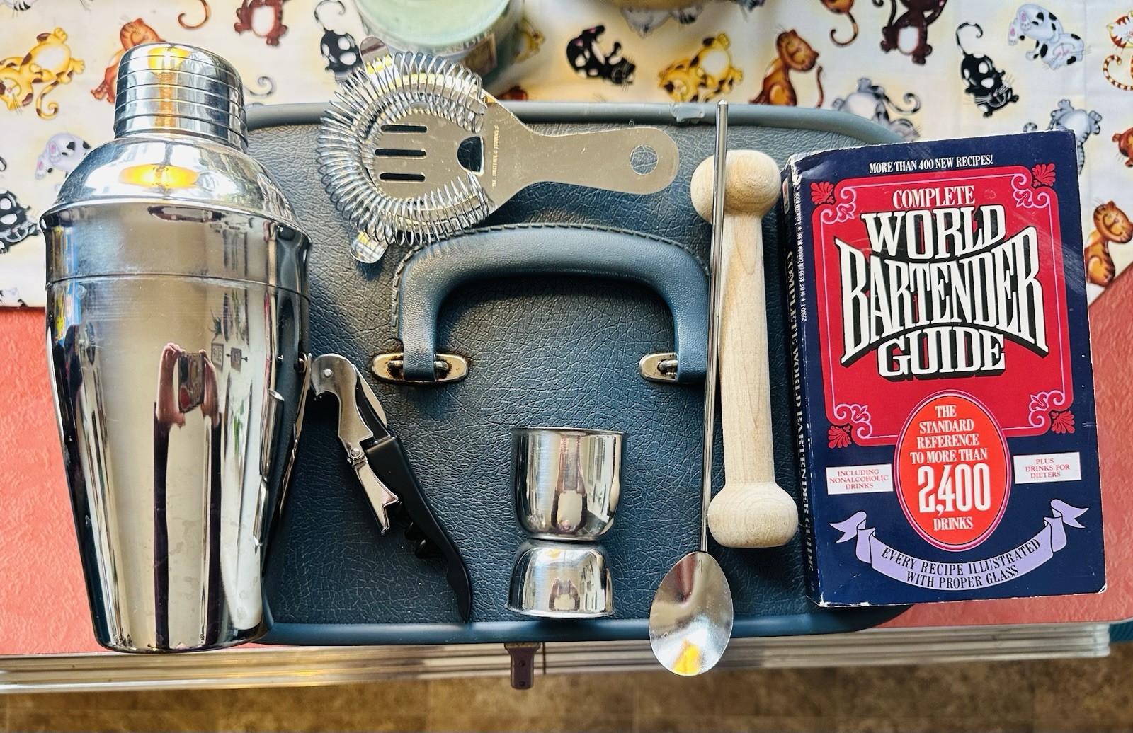 Vintage Bartender / Bartending Portable Cocktail Traveling Bar Kit With Case