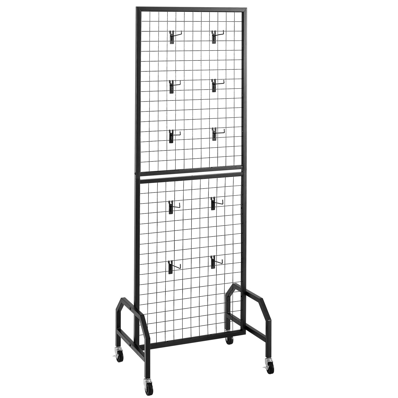 Uimoso Grid Wall Panel 1.9 x 5.4 ft Wire Display Rack with Wheels and 10 Hooks