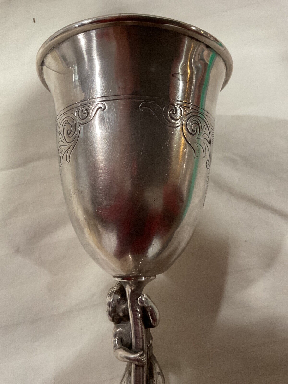 Antique Art Nouveau Silver Plate Goblet Webster Mfg Co Boy Figure Etched Liggett