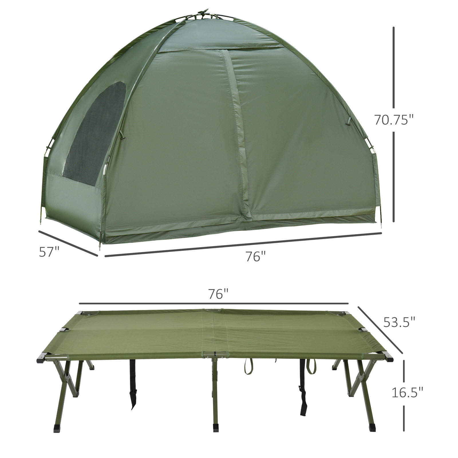 Outsunny Portable Folding Outdoor Elevated Camp Cot Tent Combo Camping Bed