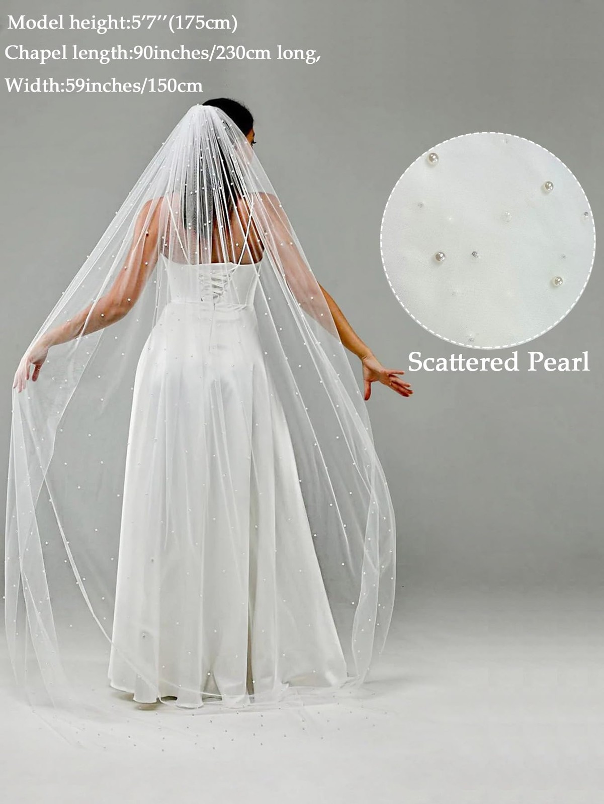 1 Tier Pearl Wedding Bridal Veil, Metal Comb, Cathedral Length, Classic, F55