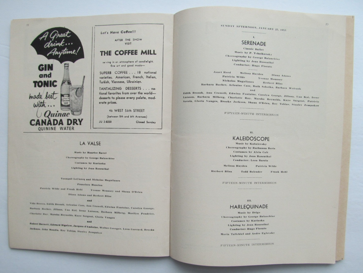 New York City Ballet Program - 1953 - Tallchief, Le Clercq, Balanchine, Robbins