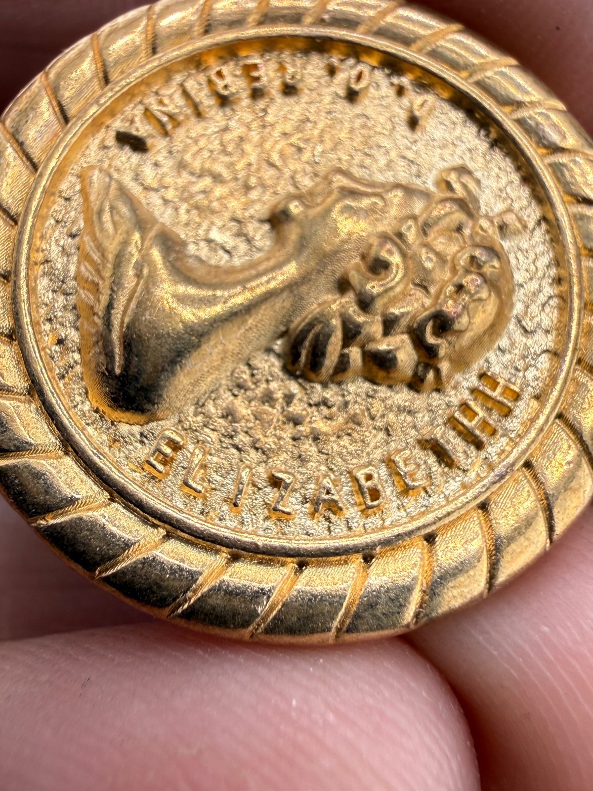 Vintage Elizabeth Imitation Coin Necklace Gold Tone 18”