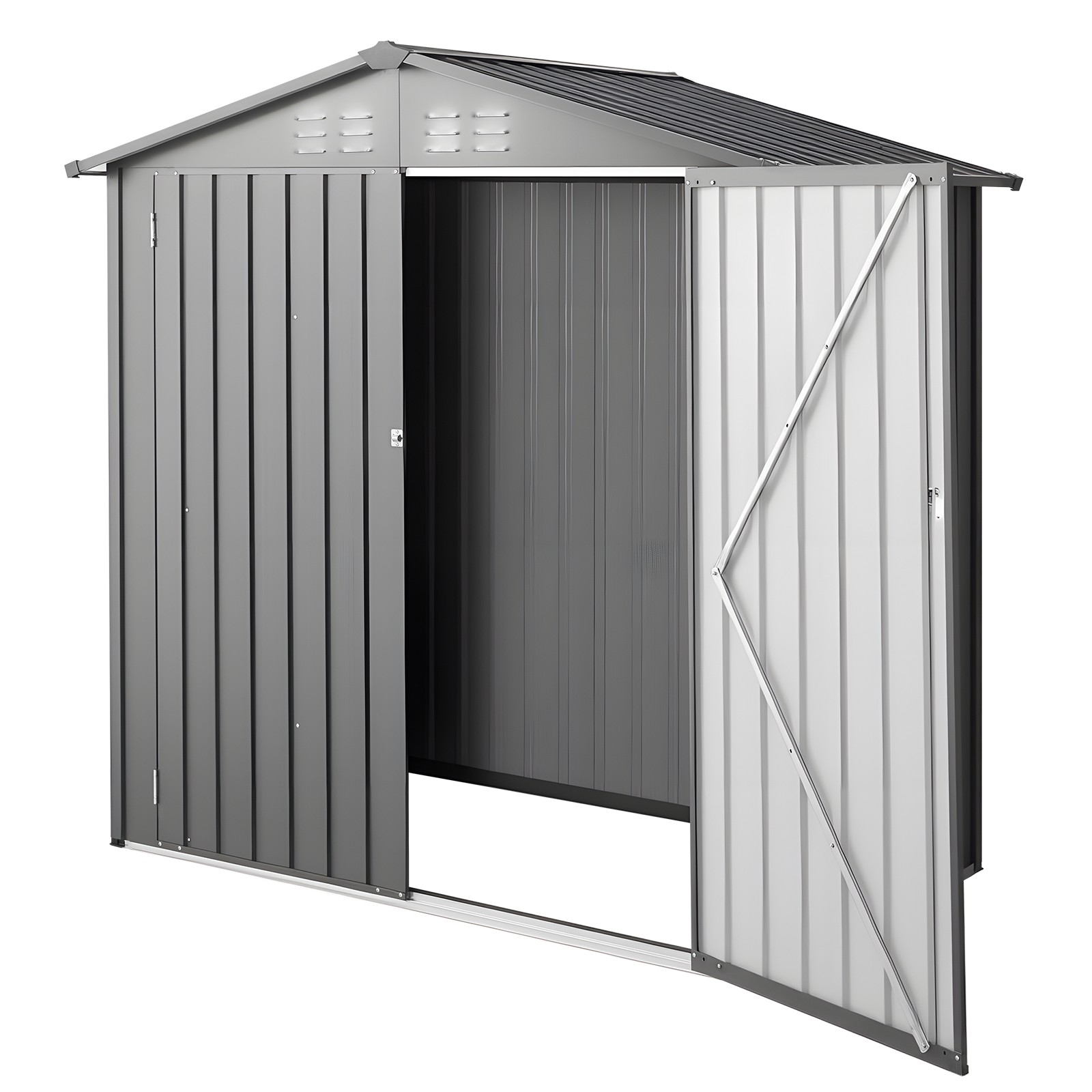 VEVOR 6 x 4 FT Metal Garden Shed Outdoor Storage Shed with 4 Louver Vents Grey